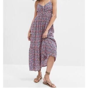 GAP Floral Tie-Front Tiered Maxi Dress Size Medium